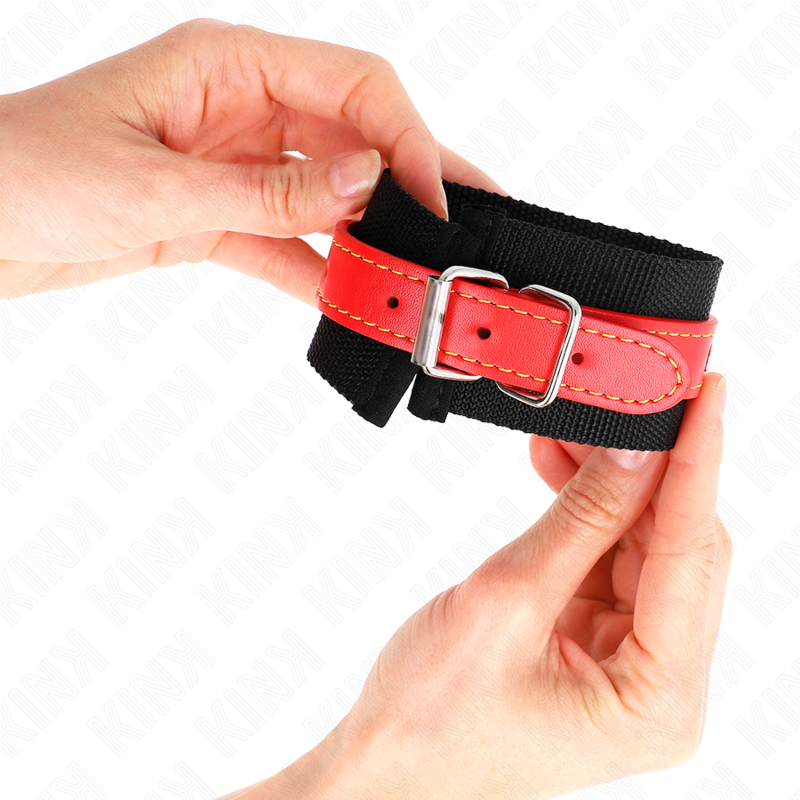 kink---muÑequeras-de-nylon-negro-con-correa-polipiel-rojo-ajustable-19-24-cm-x-5.5-cm-2