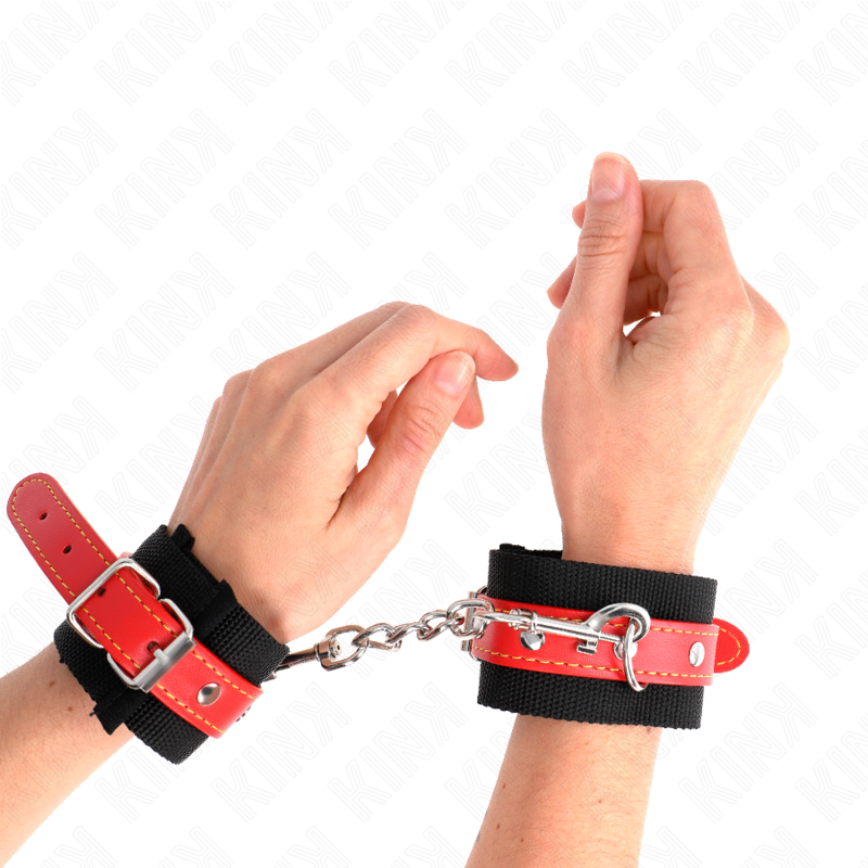 kink---muÑequeras-de-nylon-negro-con-correa-polipiel-rojo-ajustable-19-24-cm-x-5.5-cm-3