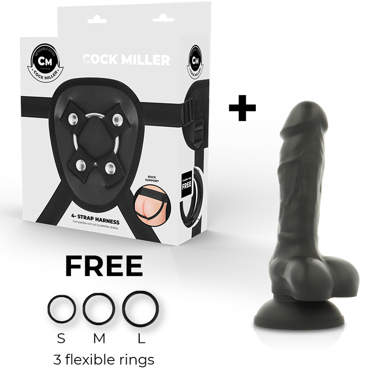 cock-miller---arnes-+-dildo-silicona-density-cocksil-articulable-negro-13-cm-0