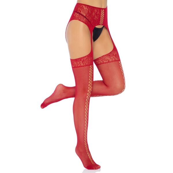 Leg avenue - medias de encajes con liguero burdeos talla unica