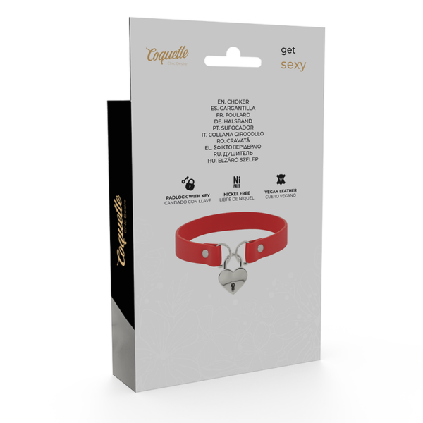 Coquette chic desire - collar cuero vegano rojo accesorio corazÓn con llave