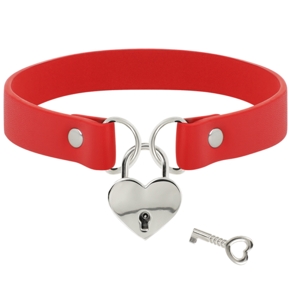 Coquette chic desire - collar cuero vegano rojo accesorio corazÓn con llave