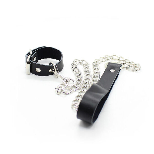 Ohmama fetish - collar para pene y correa piel con cadena metalica