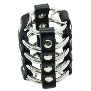 Ohmama fetish - jaula pene con anillas metalicas y correas piel