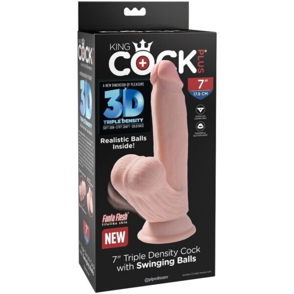 King cock - plus 3d dildo swinging balls 15.2 cm natural