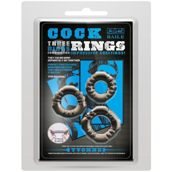 Baile - cock rings yvonne set 3 anillos pene