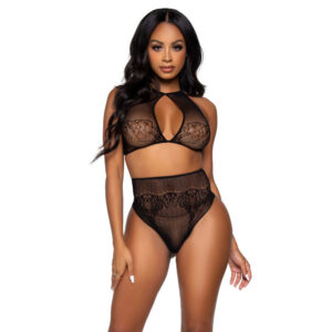 Leg avenue - set dos piezas top corto cuello halter y tanga talla unica