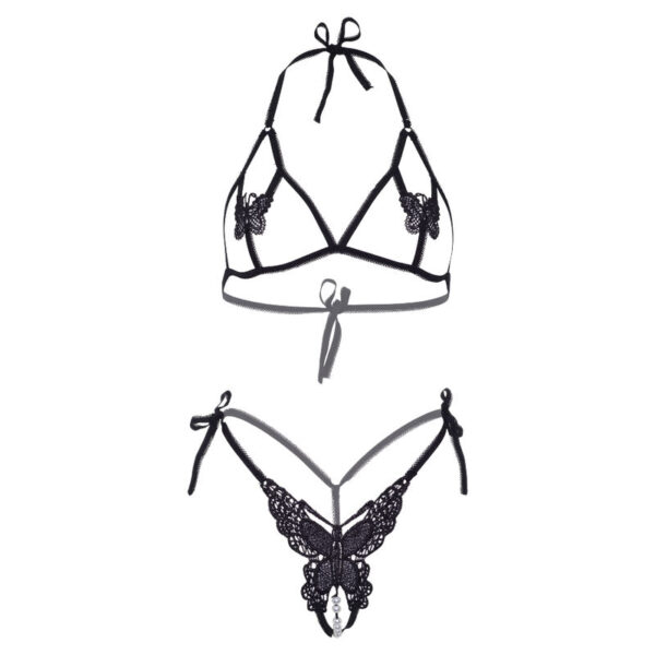 Leg avenue - set dos piezas sujetador y tanga de mariposas y perlas talla unica - negro