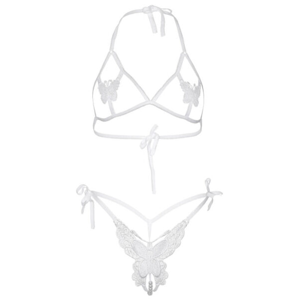 Leg avenue - set dos piezas sujetador y tanga de mariposas y perlas talla unica - blanco