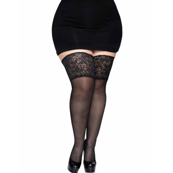 Leg avenue - medias negras autoadhesivas con encaje ancho plus size