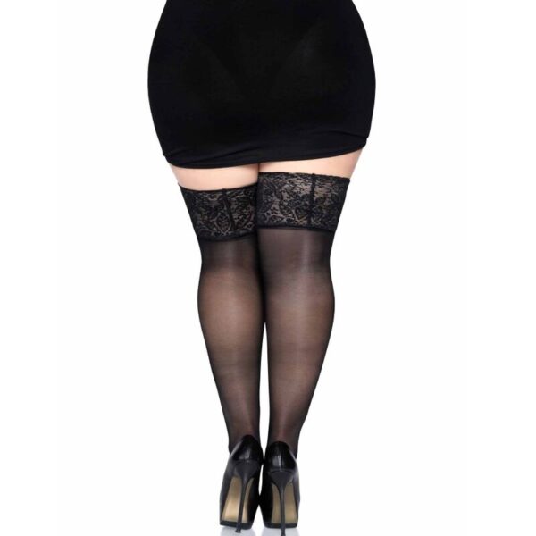 Leg avenue - medias negras autoadhesivas con encaje ancho plus size