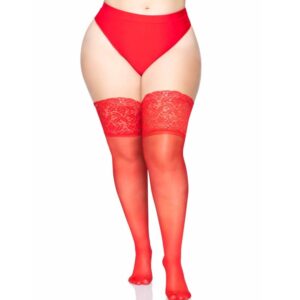 Leg avenue - medias rojas autoadhesivas con encaje ancho plus size