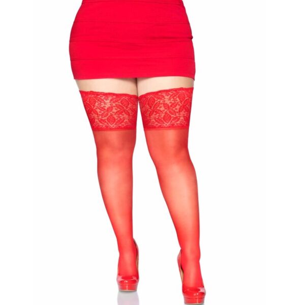 Leg avenue - medias rojas autoadhesivas con encaje ancho plus size