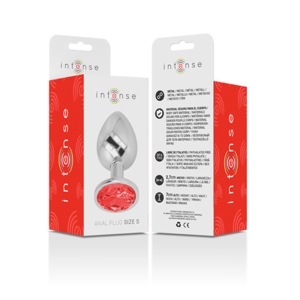 Intense - plug anal metal aluminio con cristal rojo talla s