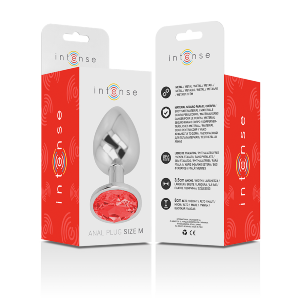 Intense - plug anal metal con cristal rojo talla m