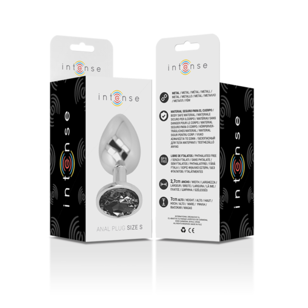 Intense - plug anal metal aluminio con cristal negro talla s