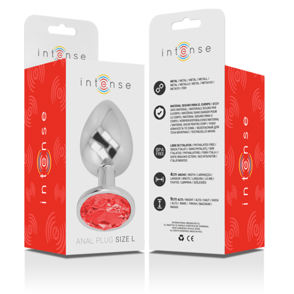 Intense - plug anal metal aluminio con cristal rojo talla l
