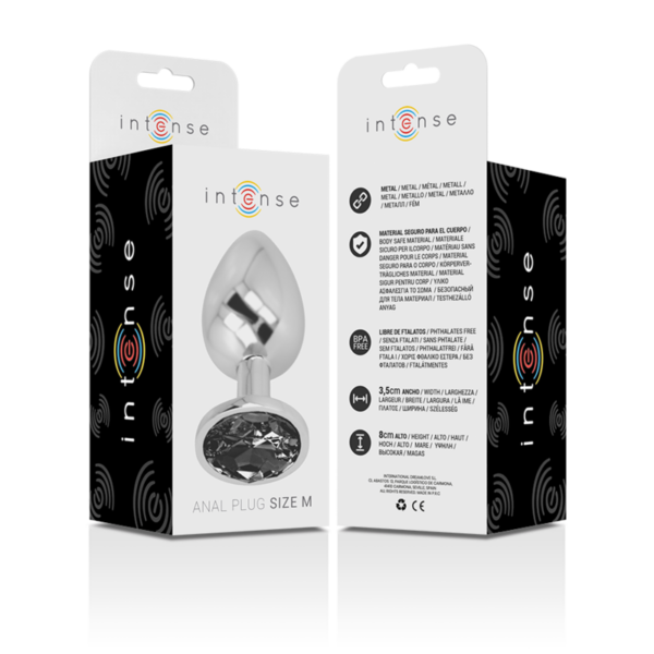 Intense - plug anal metal aluminio con cristal negro talla m