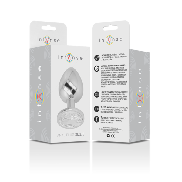 Intense - plug anal metal aluminio con cristal plata talla s