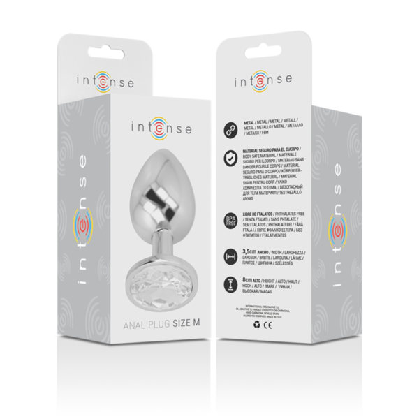 Intense - plug anal metal aluminio con cristal plata talla m