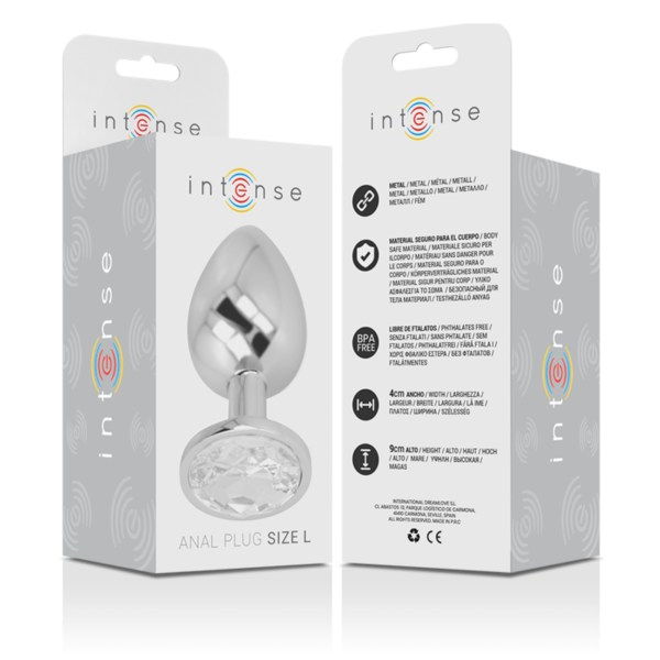 Intense - plug anal metal aluminio con cristal plata talla l