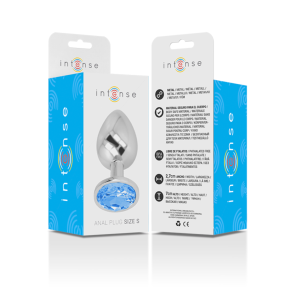 Intense - plug anal metal aluminio con cristal azul talla s