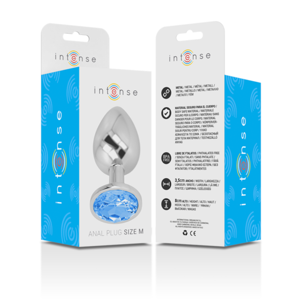 Intense - plug anal metal aluminio con cristal azul talla m