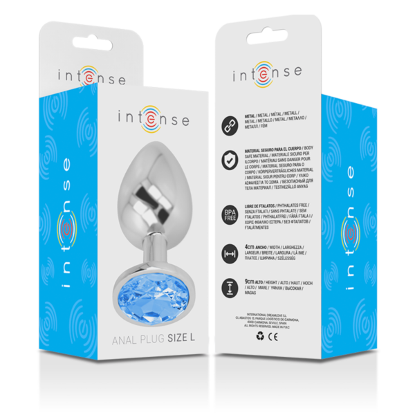Intense - plug anal metal aluminio con cristal azul talla l