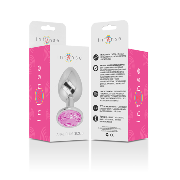 Intense - plug anal metal aluminio con cristal rosa talla s