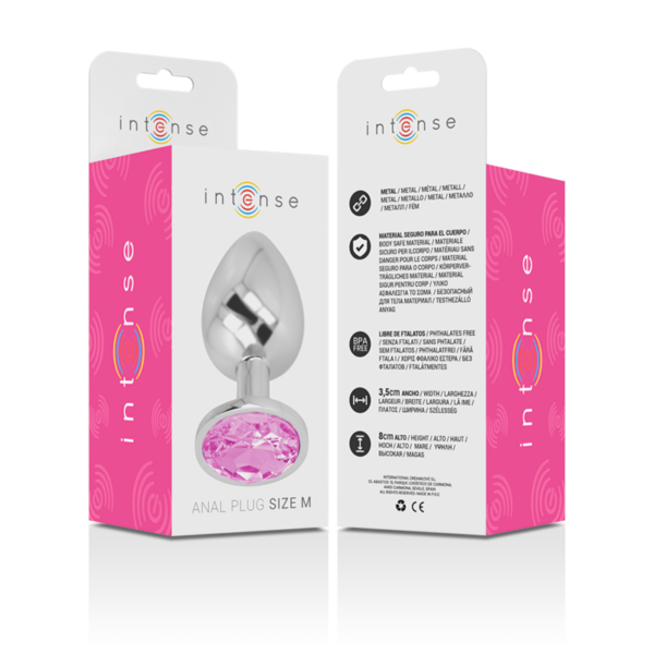 Intense - plug anal metal aluminio con cristal rosa talla m