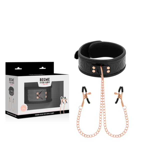 Begme - black edition collar con cadenas y pinzas pezones con forro de neopreno