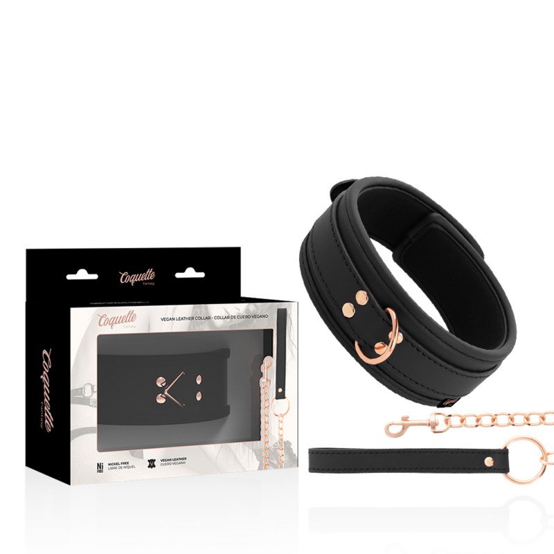 Coquette chic desire - fantasy collar cuero vegano con correa y forro de neopreno
