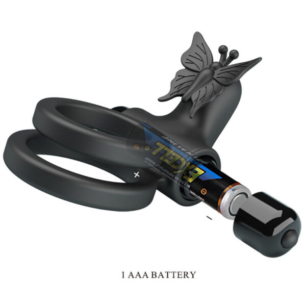 Pretty love - doble anillo vibrador con estimulador negro