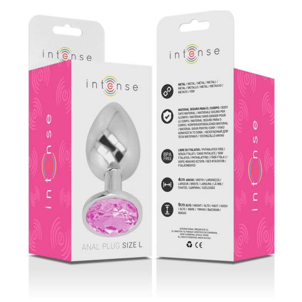 Intense - plug anal metal aluminio con cristal rosa talla l