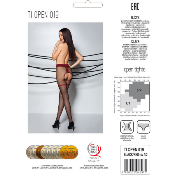 Passion - tiopen 019 medias negro/rojo 1/2 20 den