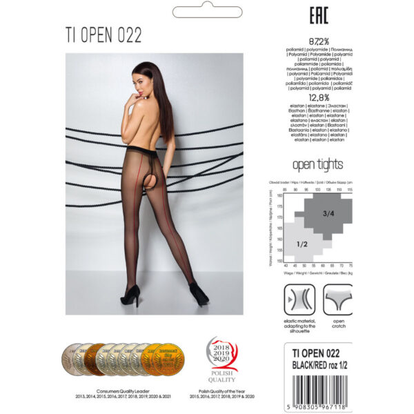 Passion - tiopen 022 medias negro/rojo 3/4 20 den