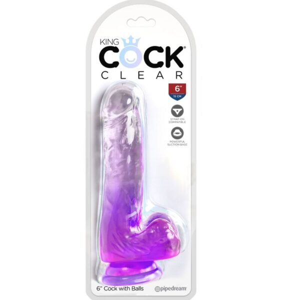 King cock - clear pene realistico con testiculos 13.5 cm morado
