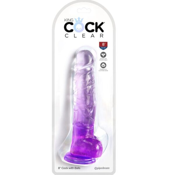 King cock - clear pene realistico con testiculos 16.5 cm morado