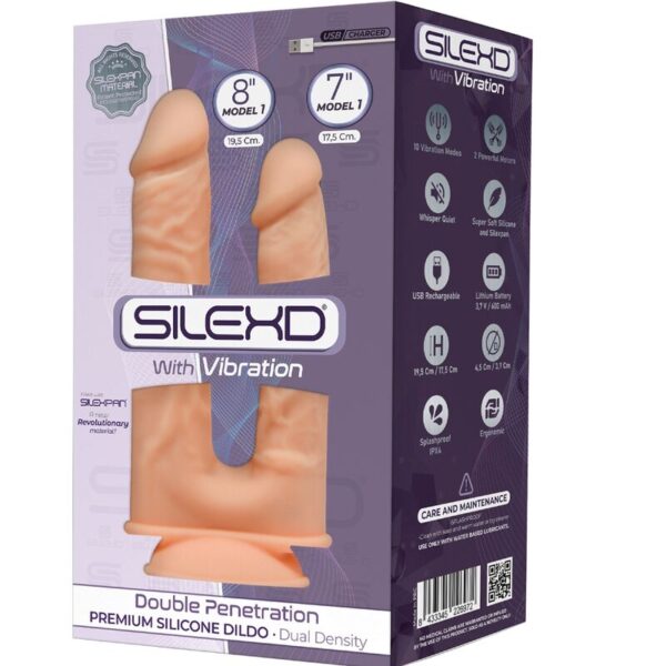 Silexd - modelo 1 pene realistico doble penetracion vibrador silicona premium silexpan 17.5 / 19.5 cm