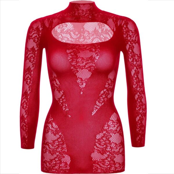Leg avenue - mini vestido de encaje con manga larga rojo