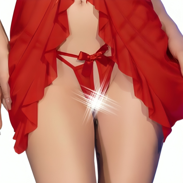 Chilirose - cr 4696 babydoll & tanga crotchless rojo s/m