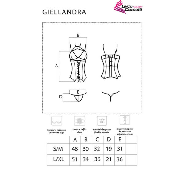 Livco corsetti fashion - giellandra for the senses collection corset + panty negro s/m