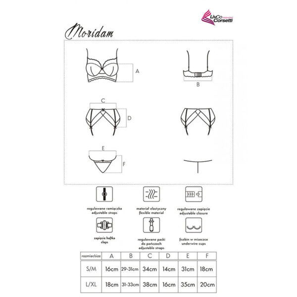 Livco corsetti fashion - moridam lc 90552 sujetador + liguero + panty negro s/m