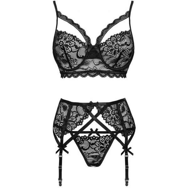 Livco corsetti fashion - moridam lc 90552 sujetador + liguero + panty negro l/xl