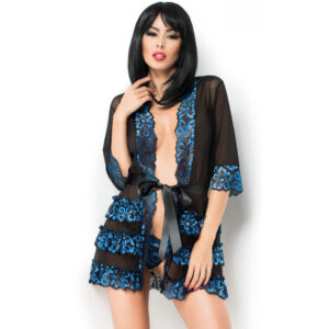 Chilirose - cr 3837 pegnoir azul & negro l/xl