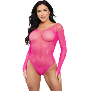 Leg avenue - body manga larga cristalizada fucsia