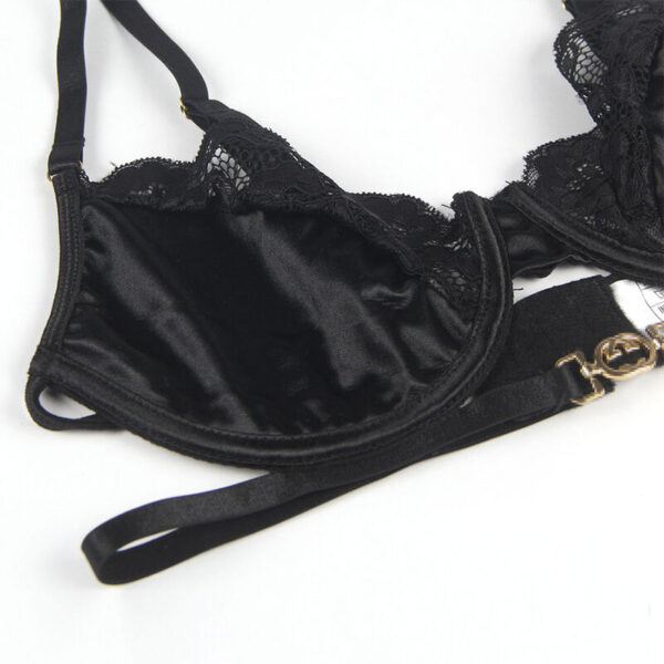 Subblime - set de 3 piezas sujetador + tanga + liga encaje negro l/xl