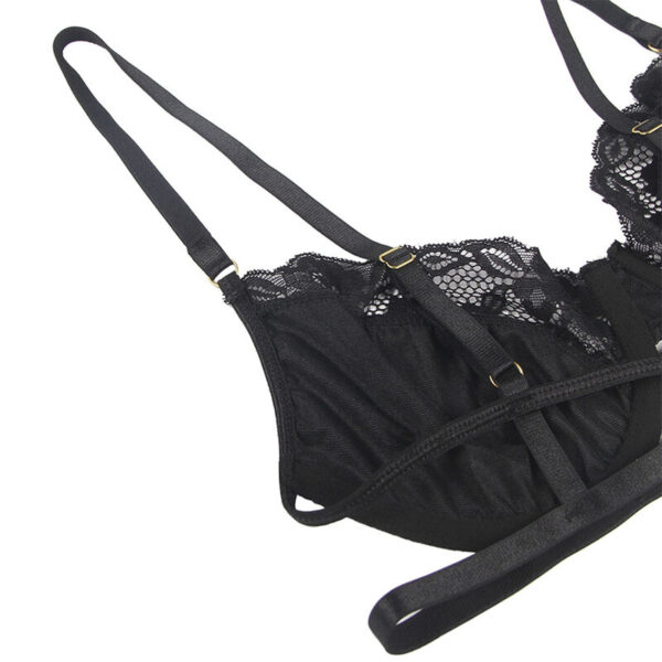 Subblime - set de 3 piezas sujetador + tanga + liga encaje negro l/xl