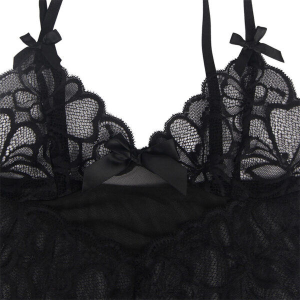 Subblime - babydoll con tirantes ajustables y estampado floral de encaje transparente negro l/xl