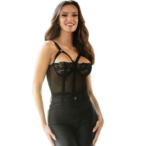 Subblime - teddy con liguero detalle tiras pecho negro s/m